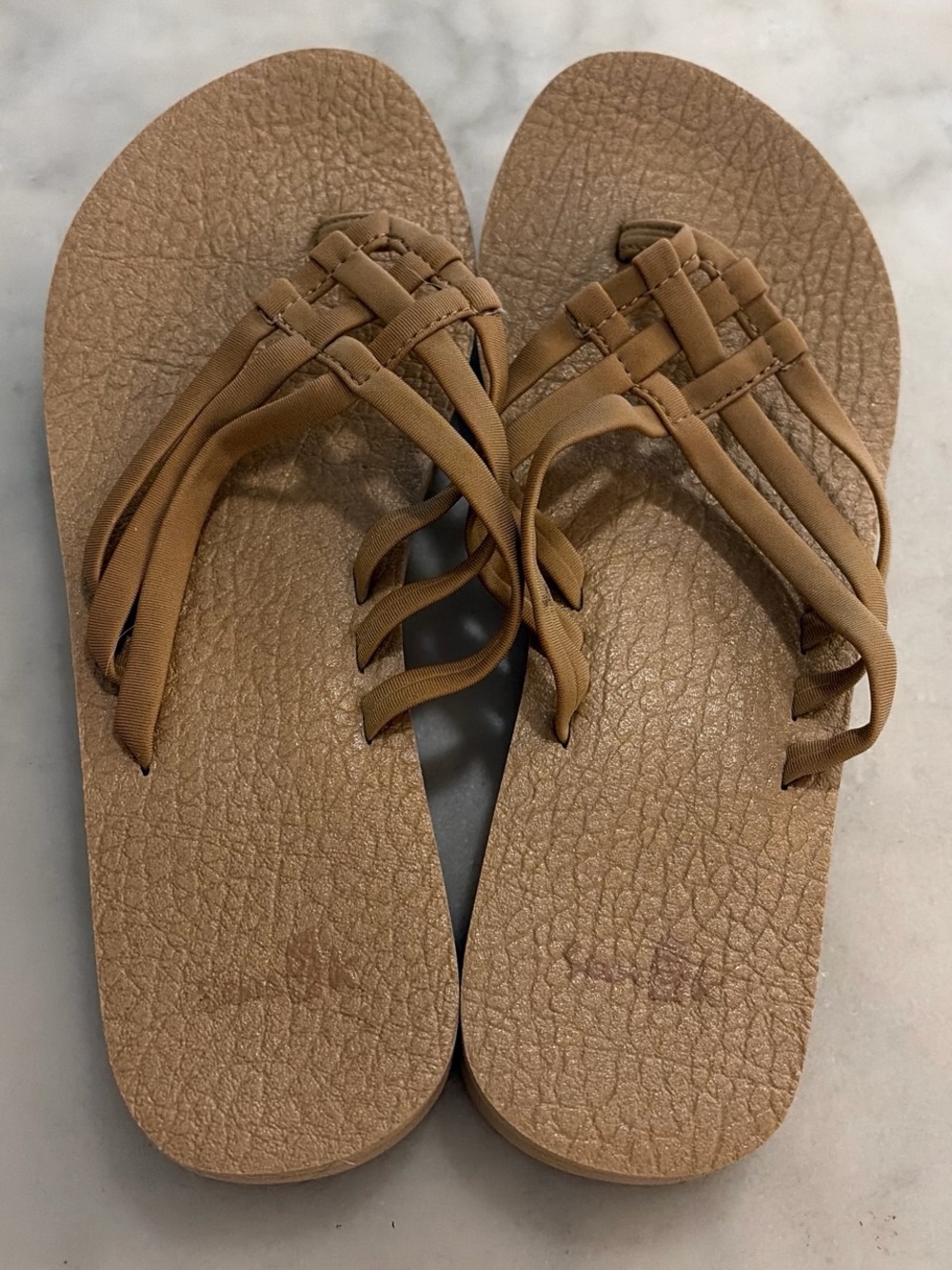 Women's Tan Braided Strap Flip Flop Sandals